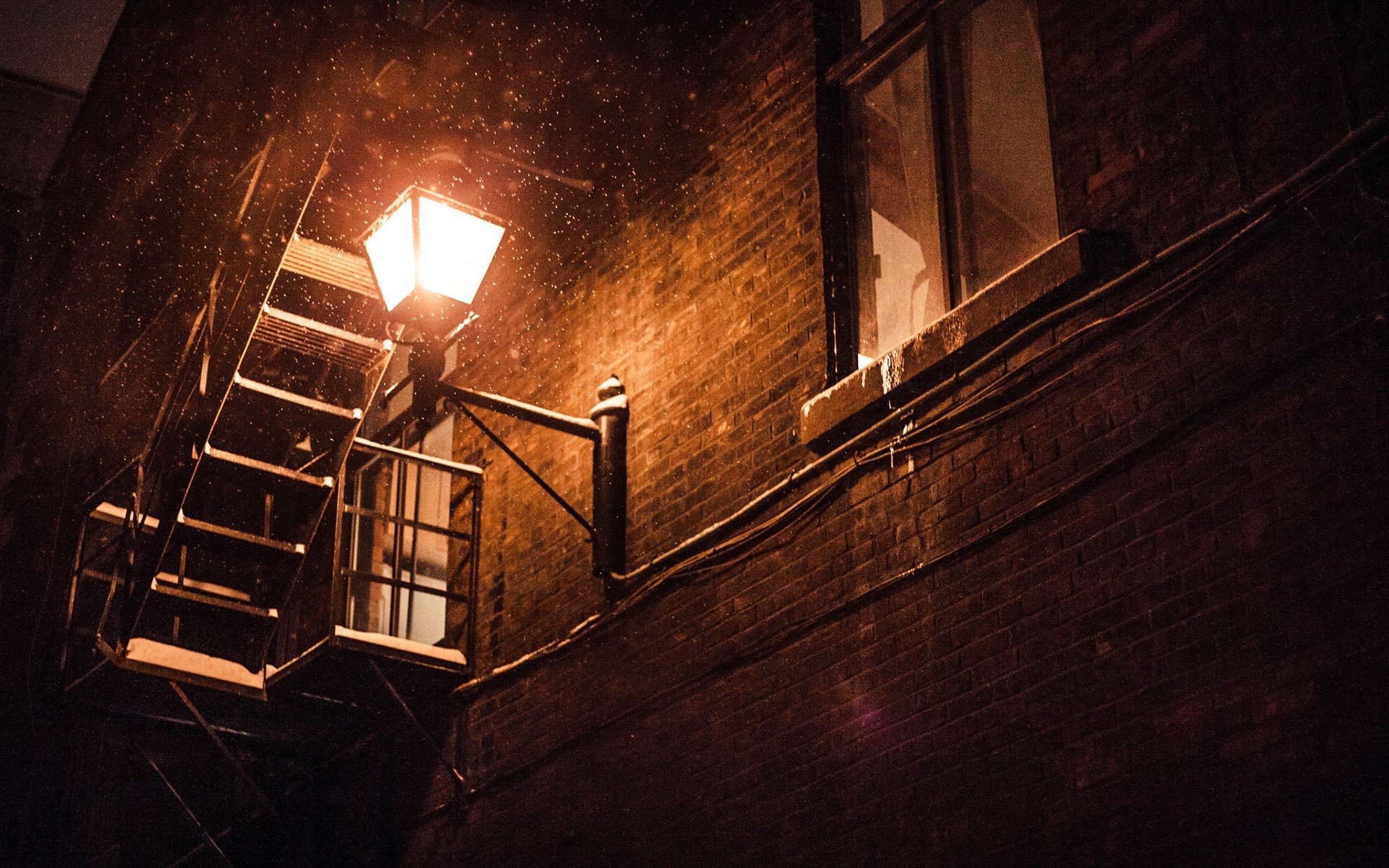 night, Snow, Lantern, Wall, Building Wallpaper