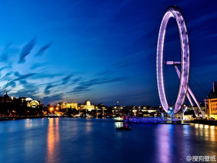 London, Cityscape, London Eye, Ferris wheel, Sea, Boat, River Thames, Photography, River, City, Urban, Lights, Water, Night HD Wallpaper Desktop Background