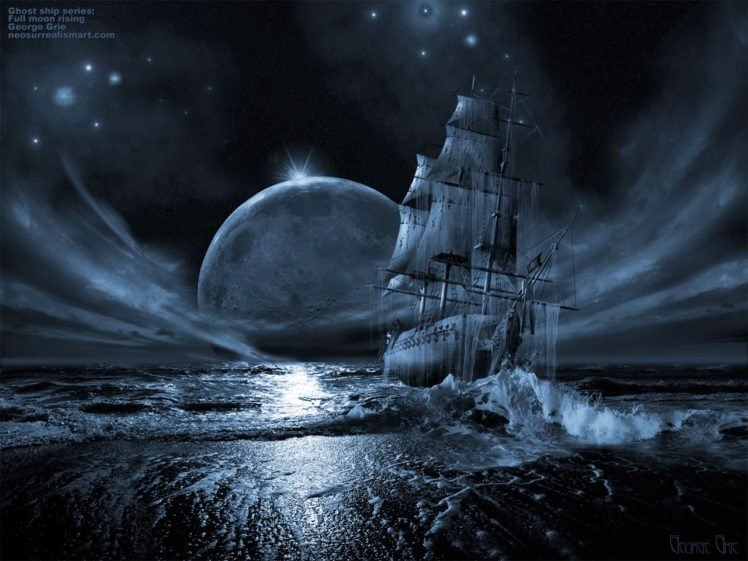 Moon, Sailing ship HD Wallpaper Desktop Background