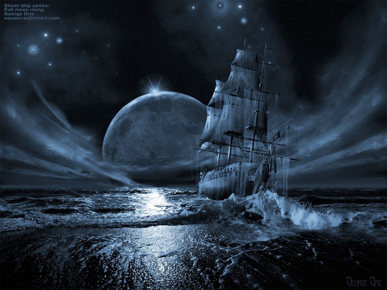 Moon, Sailing ship Wallpaper