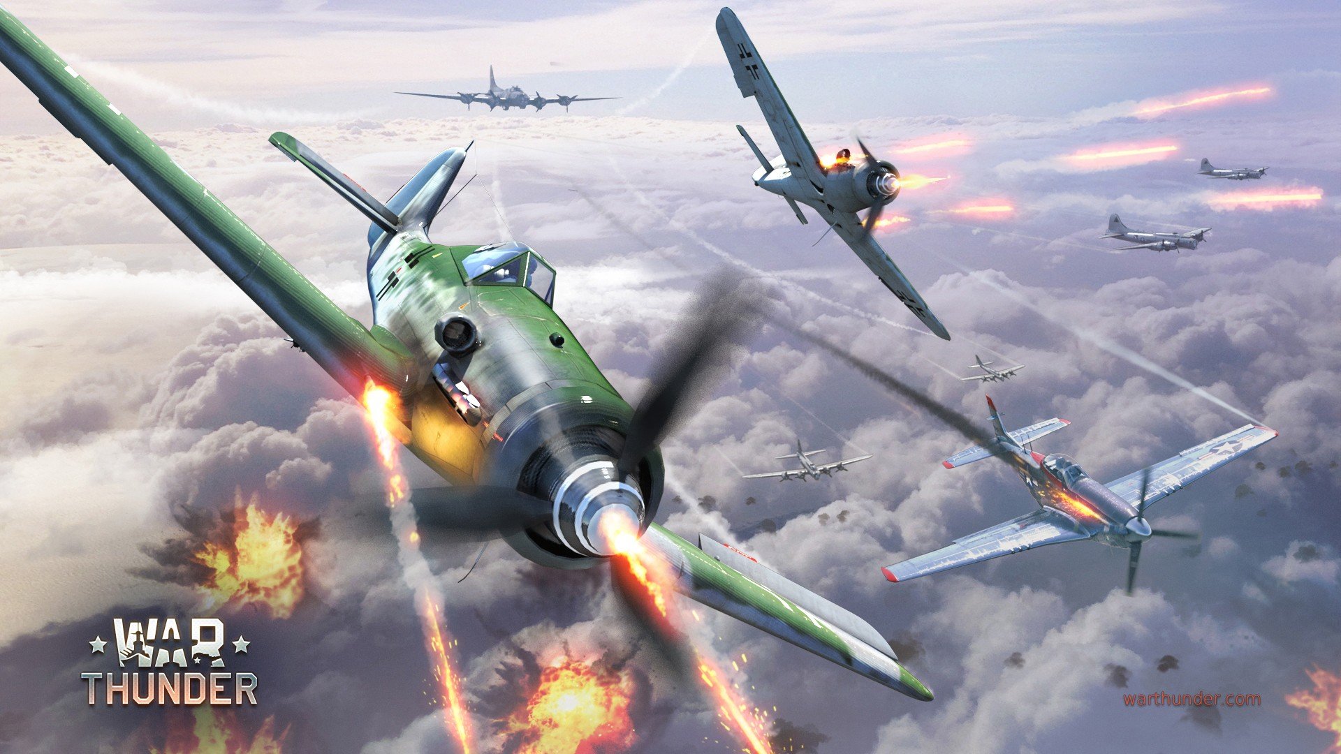 War Thunder, Airplane, Gaijin Entertainment, Focke Wulf Fw 190, North American P 51 Mustang, Boeing B 17 Flying Fortress, CGI Wallpaper