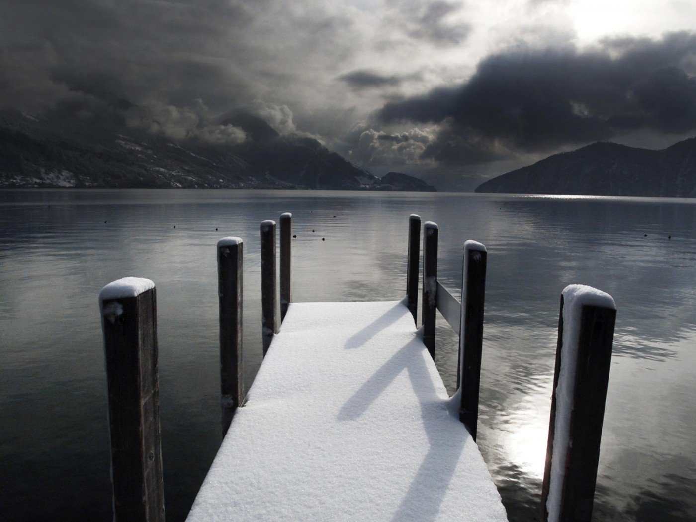 lake, Bridge, Winter, Water, Snow, Hills, Mountains, Mirror, Photography Wallpaper