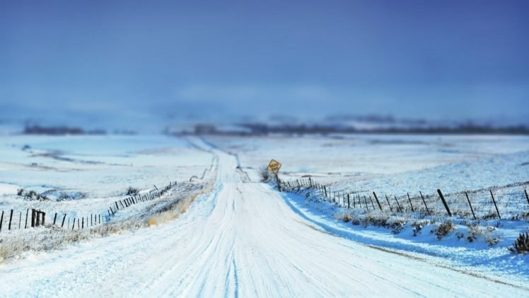 winter, Snow, Horizon, Depth of field, Road, Path HD Wallpaper Desktop Background