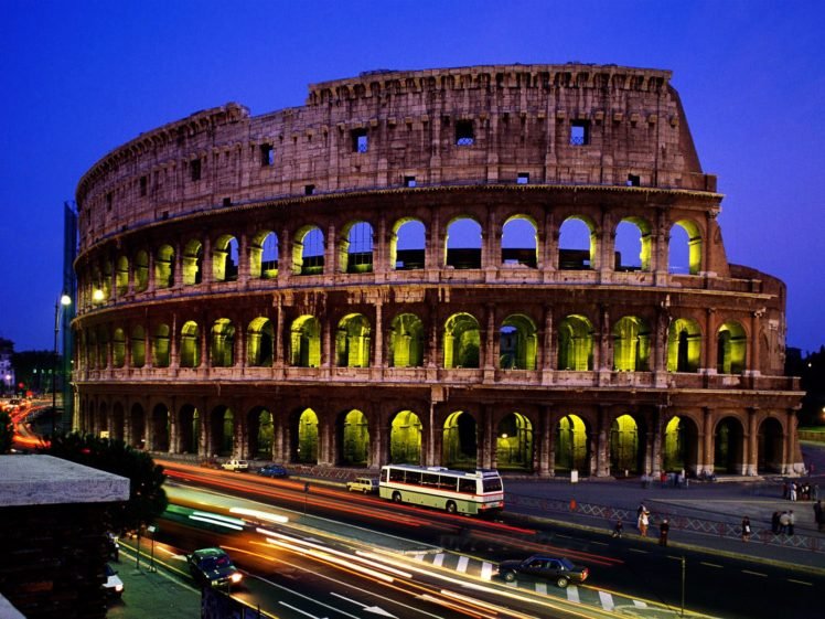 town, Lights, Rome, Ruin, Architecture, Photography, Road, Colosseum HD Wallpaper Desktop Background