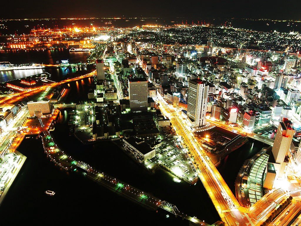 lights, Road, Building, Horizon, Yokohama, Night, Japan, Cityscape Wallpaper