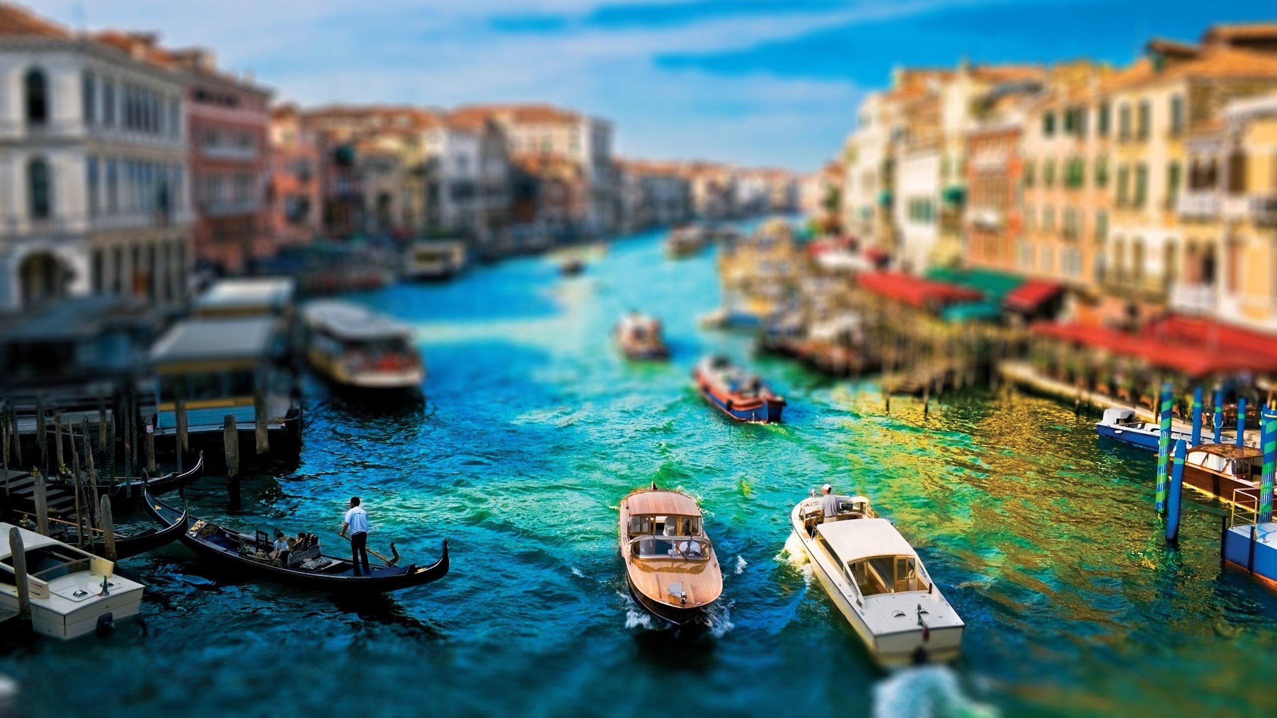 cityscape, Venice, Tilt shift, Building, Boat, Blurred Wallpaper
