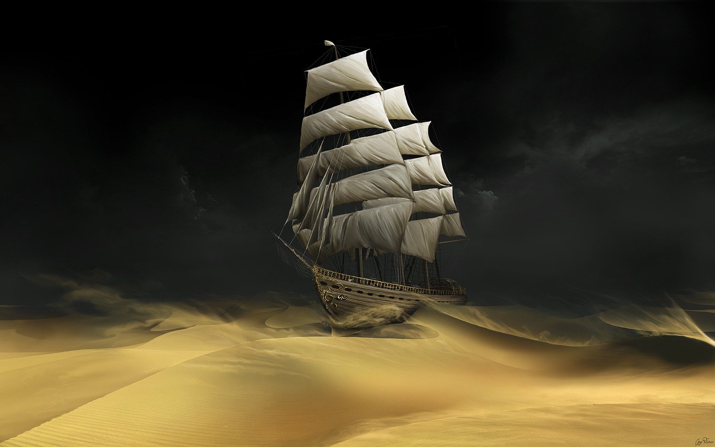 ship, Desert, Sand Wallpaper