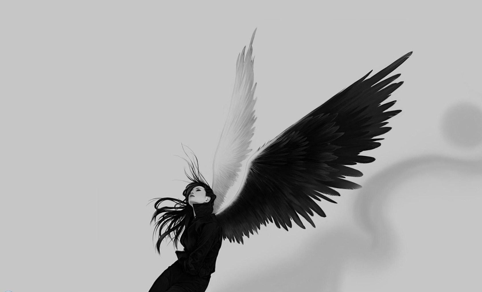angel, Black, White, Wings Wallpaper