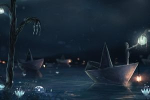 Sylar, Paper boats, Lantern, Fishing rod