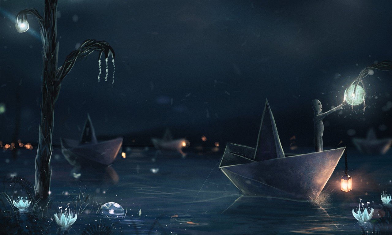 Sylar, Paper boats, Lantern, Fishing rod Wallpaper