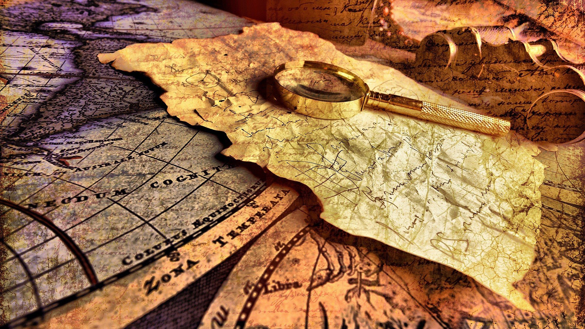 creativity, Map, Magnifying glasses, Paper Wallpaper