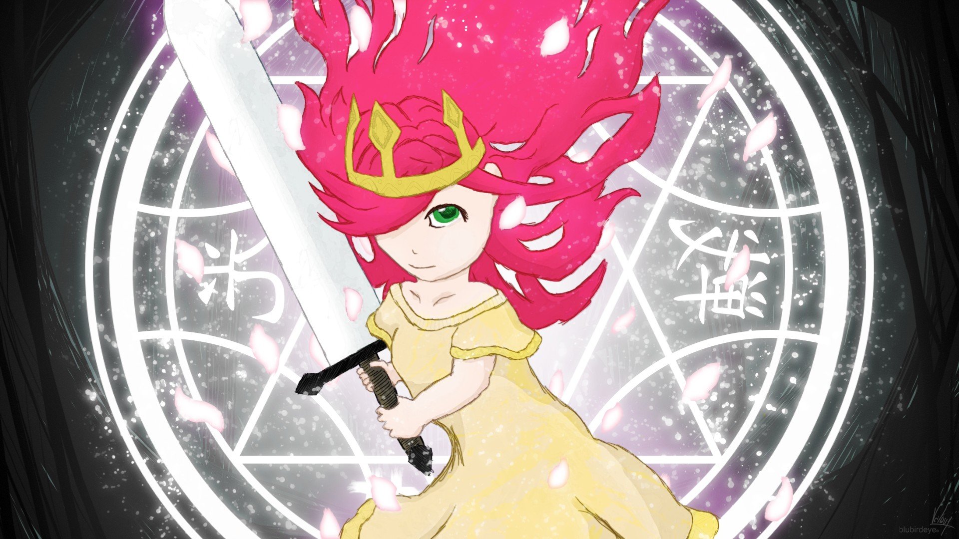 Child of Light, Aurora, Anime girls, Lights, Sword Wallpaper