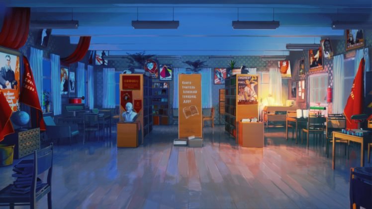 library, Chair, Literature, Everlasting Summer, ArseniXC HD Wallpaper Desktop Background