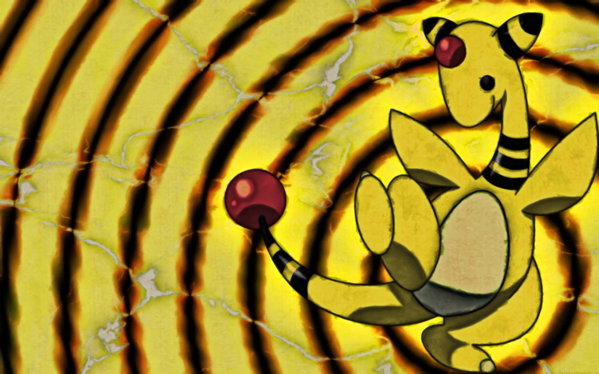 Pokemon, Electricity, Ampharos, Yellow, Black Wallpaper