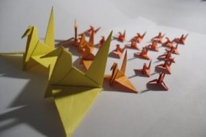 paper cranes, Yellow, Orange