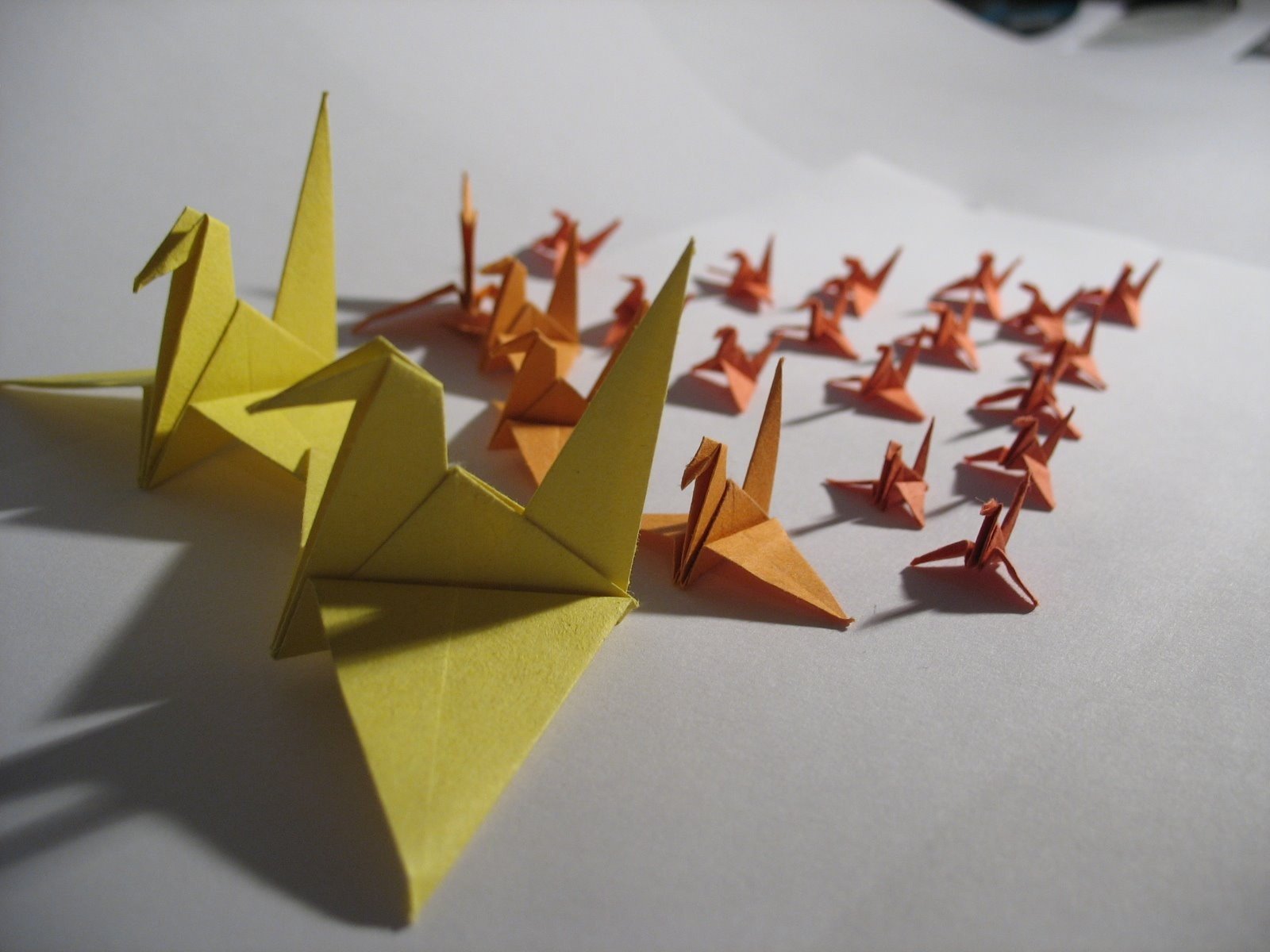 paper cranes, Yellow, Orange Wallpaper