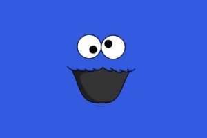 Cookie Monster, Blue background, Minimalism
