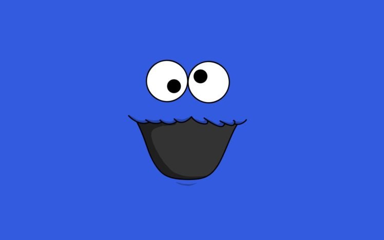 Cookie Monster, Blue background, Minimalism HD Wallpaper Desktop Background