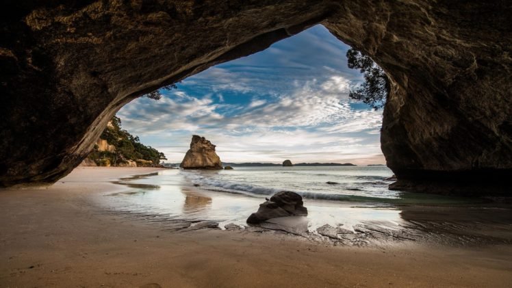 cathedral cove, New Zealand HD Wallpaper Desktop Background