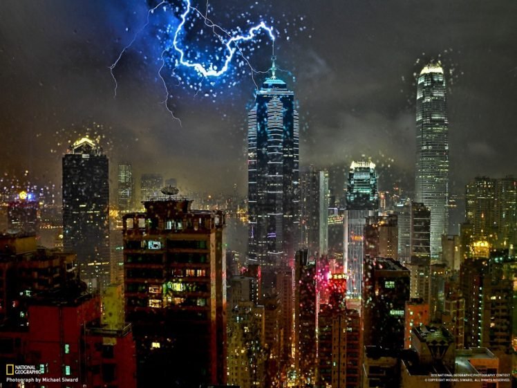 National Geographic, Skyscraper, Lightning, Storm, Hong Kong, City HD Wallpaper Desktop Background