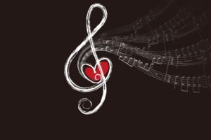 music, Musical notes, Hearts, Simple background