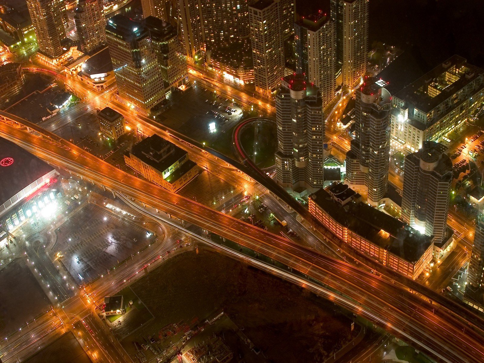 cityscape, Road, Highway, Aerial view Wallpaper