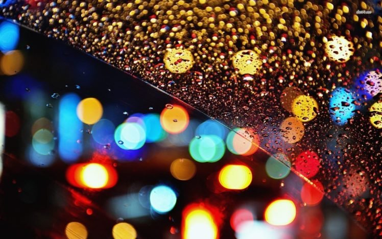 rain, Lights, Water on glass, Bokeh HD Wallpaper Desktop Background