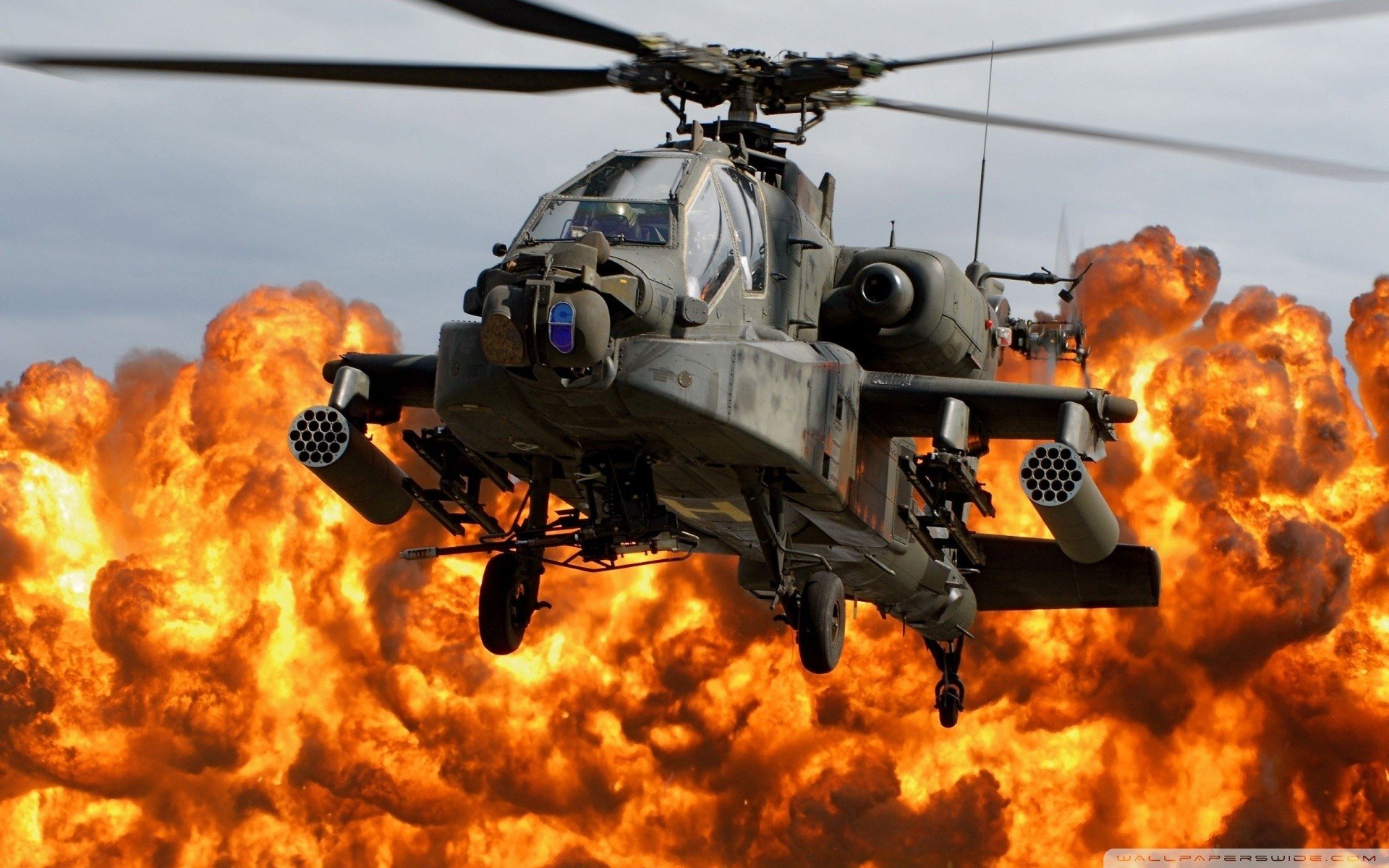 war, Boeing Apache AH 64D, Helicopters, Explosion Wallpaper