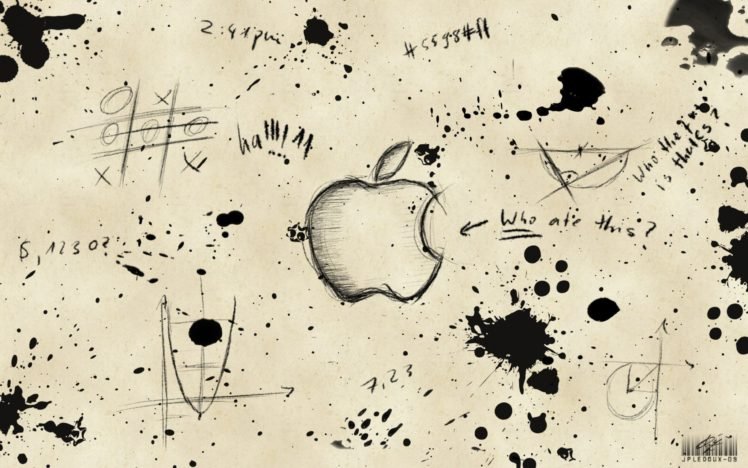 Apple Inc., Monochrome, Graffiti, Paint splatter HD Wallpaper Desktop Background