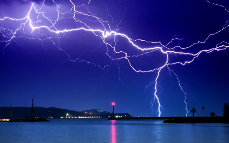 lightning, Photography, Long exposure, Night, Lighthouse HD Wallpaper Desktop Background