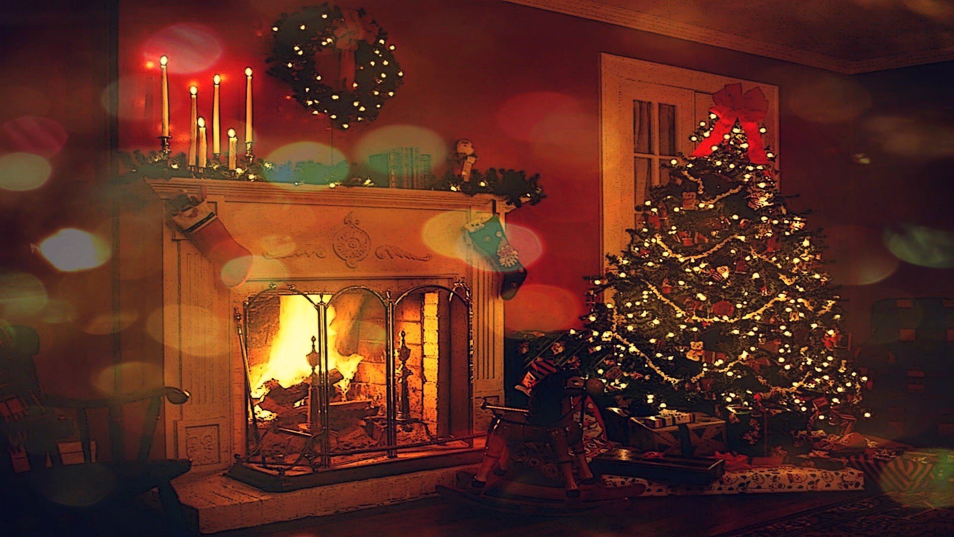 atmosphere, Lights, Fireplace, Decorations Wallpaper