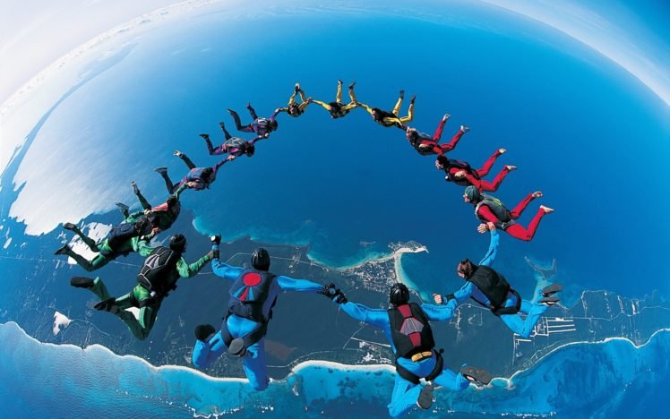 sky diving, Parachutes HD Wallpaper Desktop Background