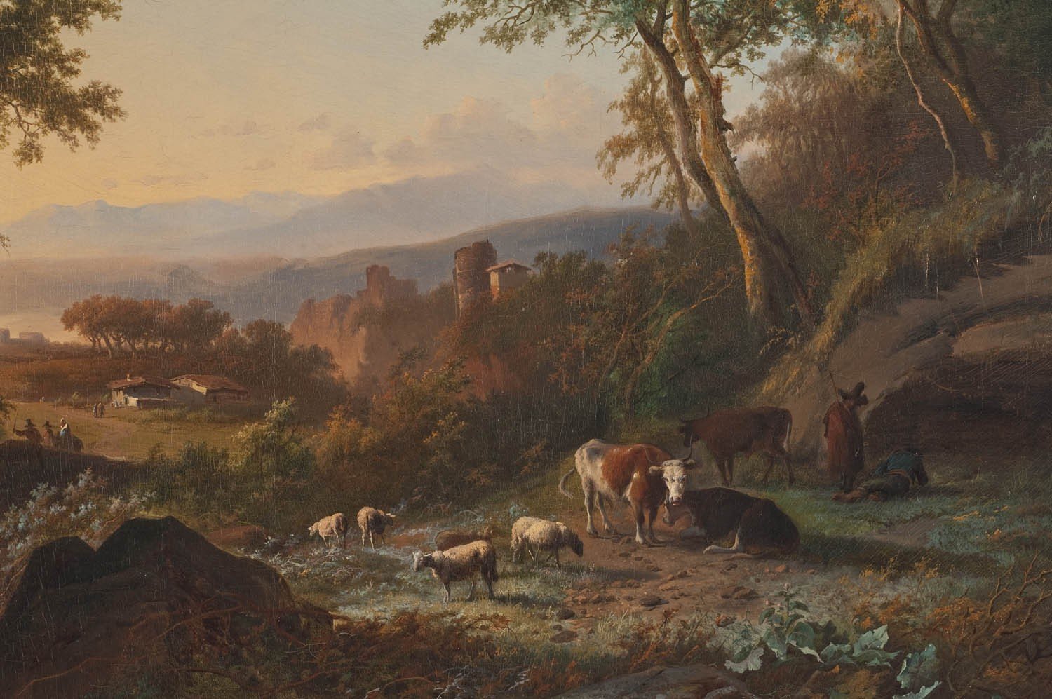 painting, Cows, Sheep, Trees, Classic art, Peasants Wallpaper