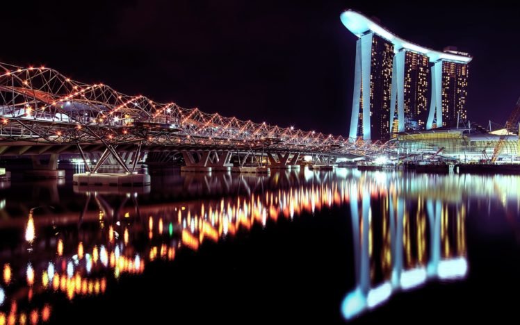 lights, Marina Bay, Singapore, Reflection, Building HD Wallpaper Desktop Background