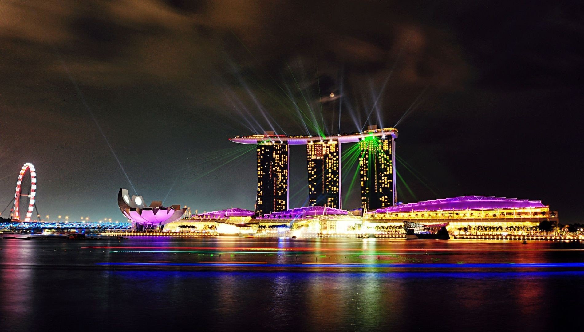 Marina Bay, Lights, Ferris wheel, Singapore, Building HD Wallpapers /  Desktop and Mobile Images & Photos