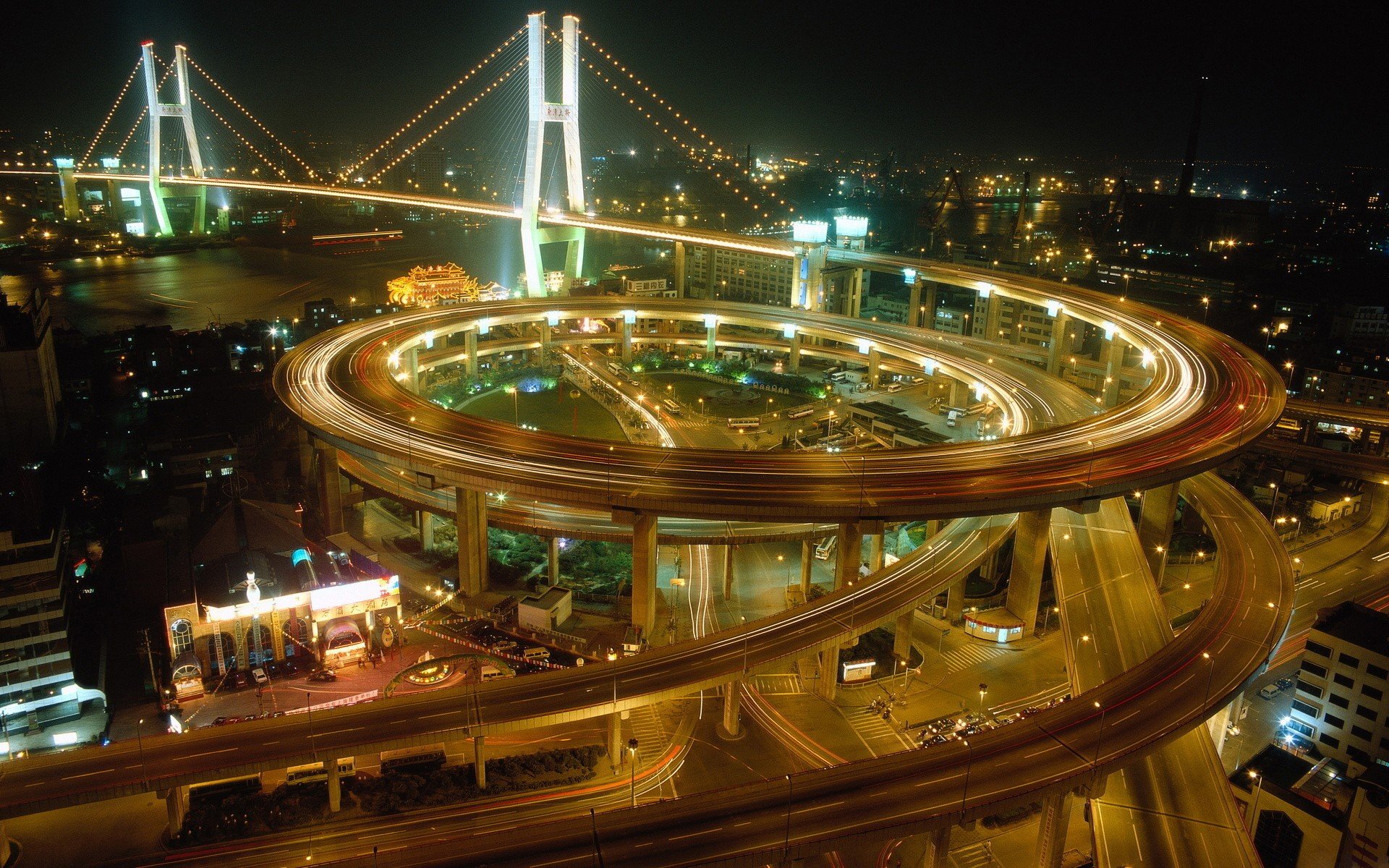 highway, Long exposure, Interchange, Bridge, Shanghai, Nanpu Bridge Wallpaper