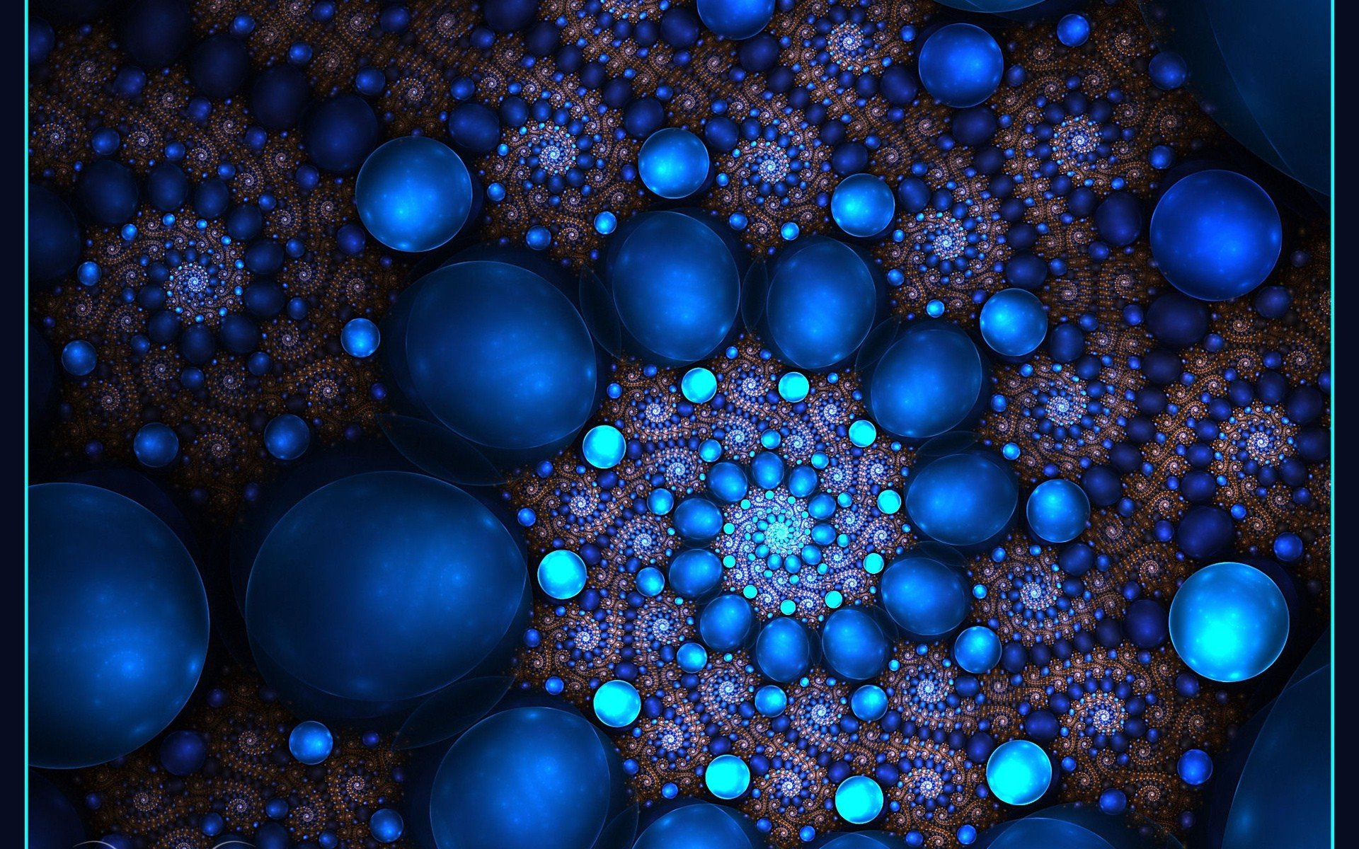 fractal, Spiral, Sphere, Blue Wallpaper