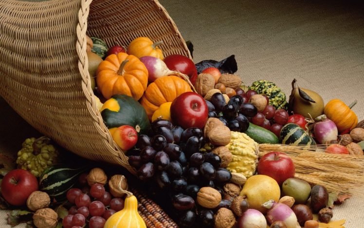 baskets, Pumpkin, Apples, Grapes, Wheat HD Wallpaper Desktop Background