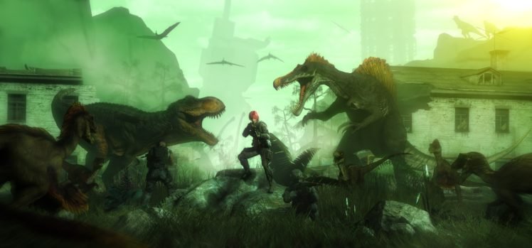 dinosaurs, Weapon, Tyrannosaurus rex, Spinosaurus, Dino Crisis HD Wallpaper Desktop Background