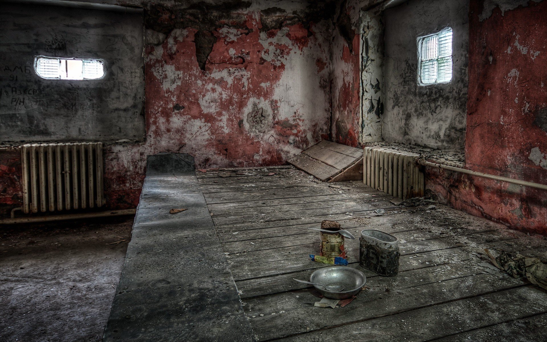 room, Abandoned, HDR, Bowls, Spoons, Wood, Walls, Interiors Wallpaper