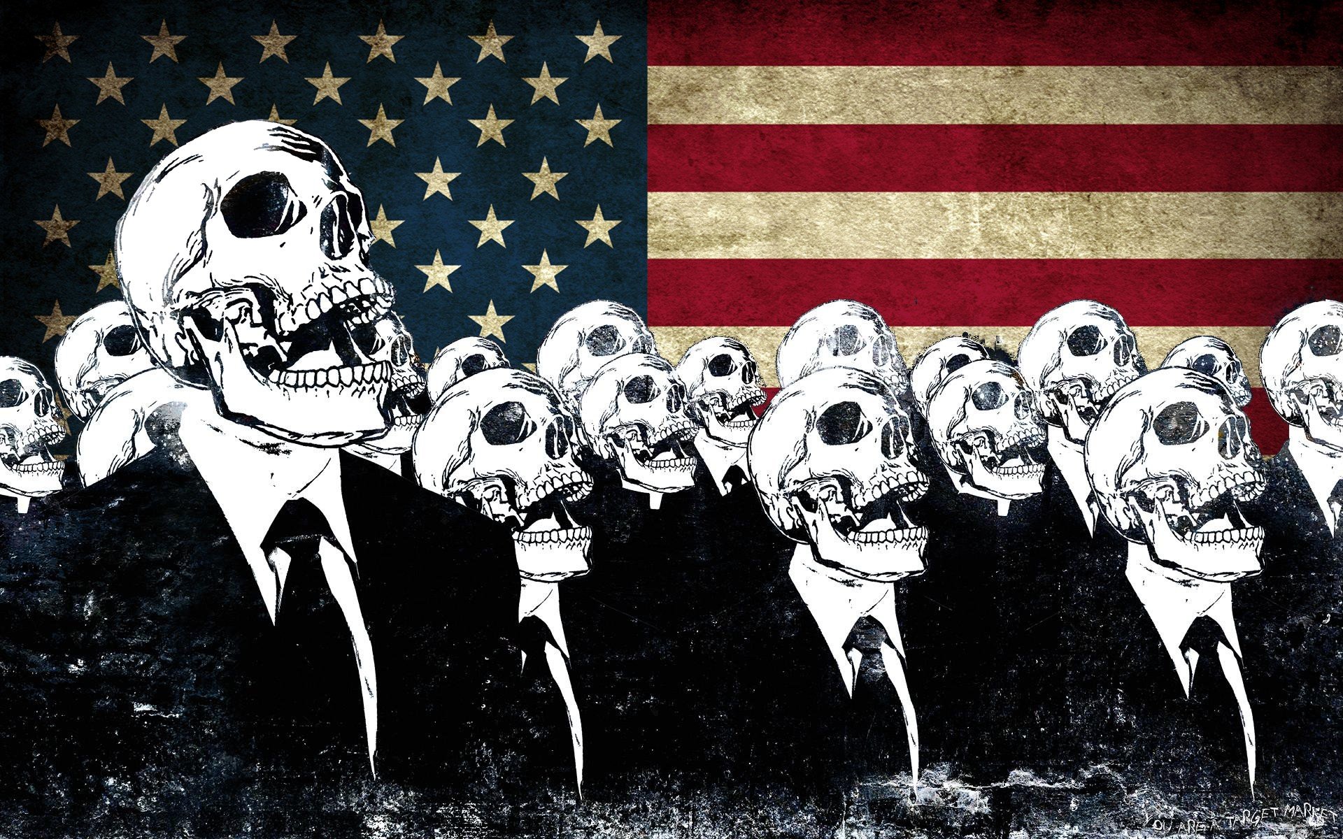 skeleton, Skull, Smoking, Flag, USA, Alex Cherry Wallpaper