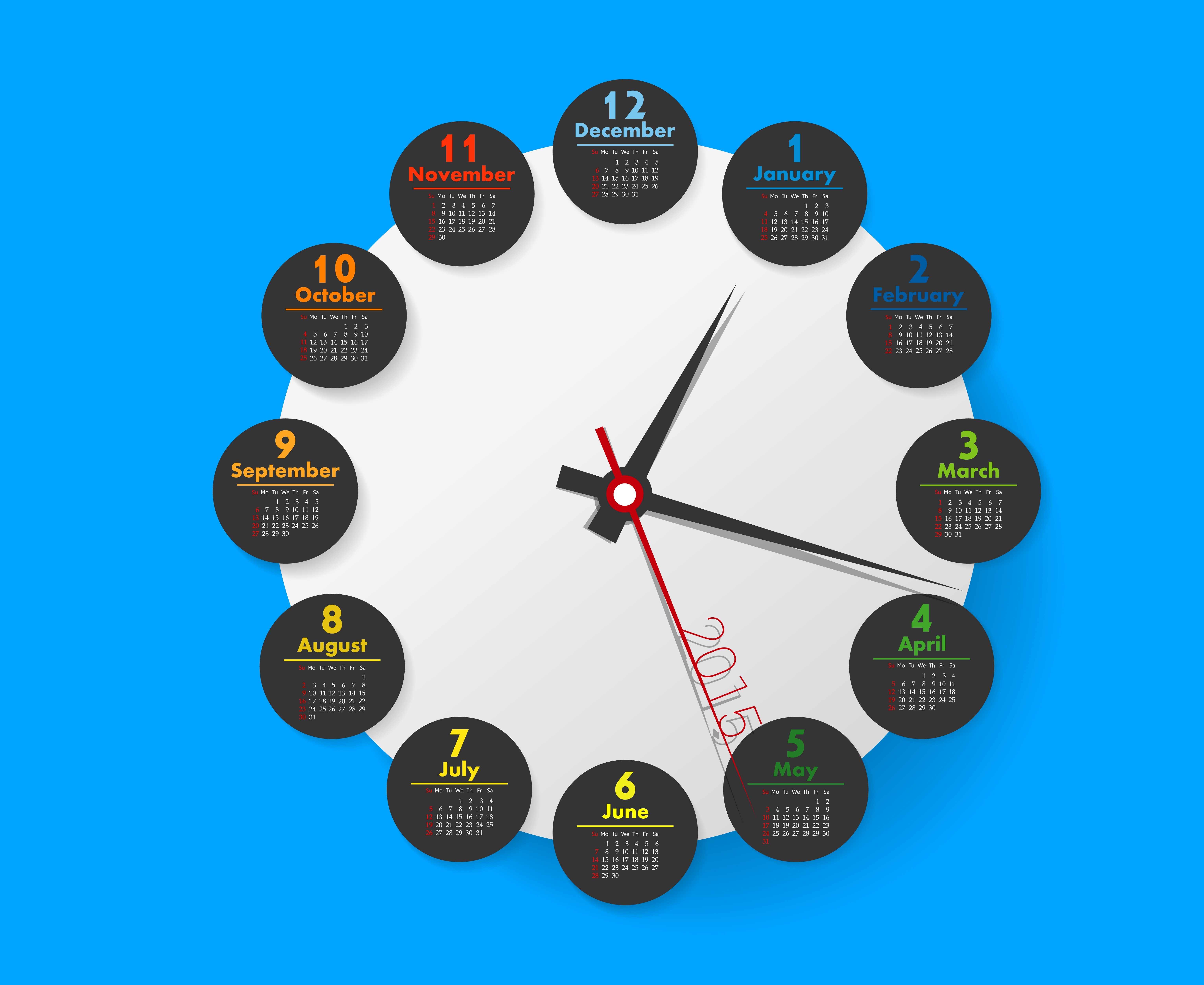 Calendar Blue Background Clocks Month Circle Wallhaven HD
