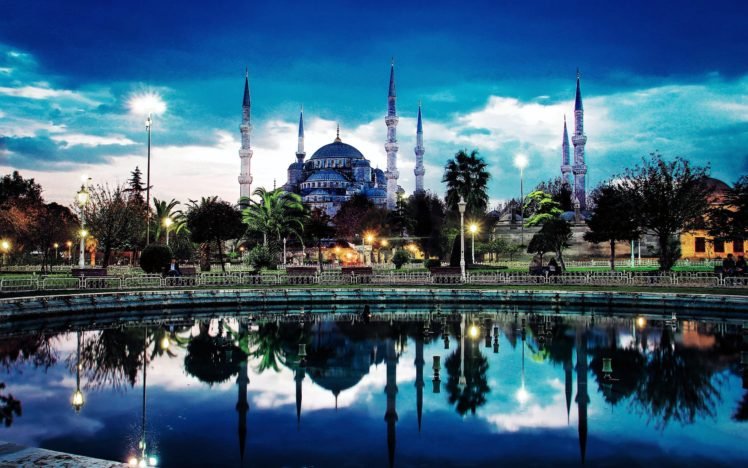 Turkey, Islamic architecture, Reflection, Sultan Ahmed Mosque, Istanbul, Mosques HD Wallpaper Desktop Background
