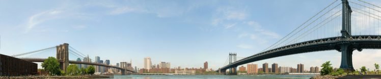 New York City, Triple screen, Brooklyn Bridge, Manhattan Bridge, Panoramas HD Wallpaper Desktop Background