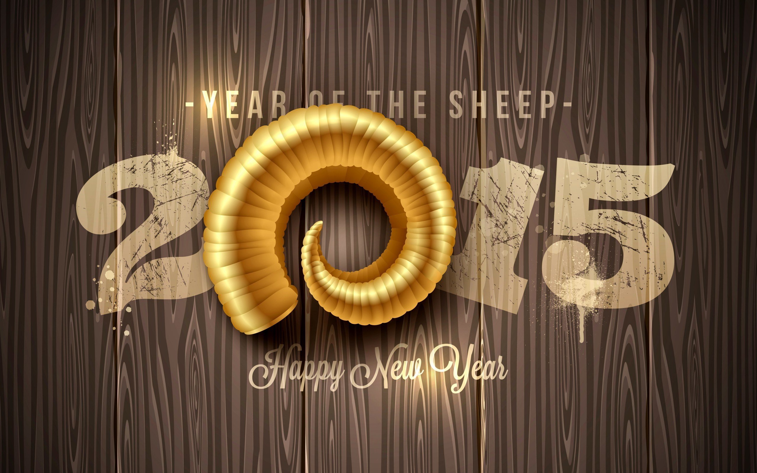 anime, New Year, Sheep, 2015, Horns, Wooden surface Wallpaper