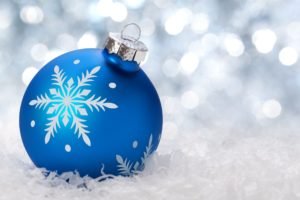 New Year, Snow, Christmas ornaments, Bokeh