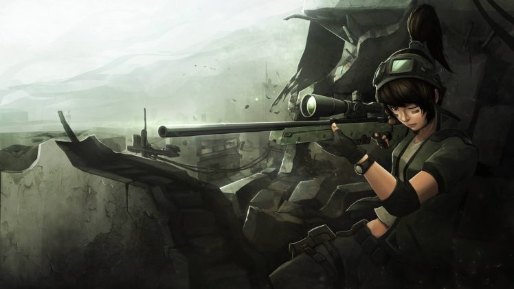 sniper rifle, War, Anime HD Wallpaper Desktop Background