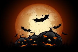 Halloween, Bats, Pumpkin, Moon