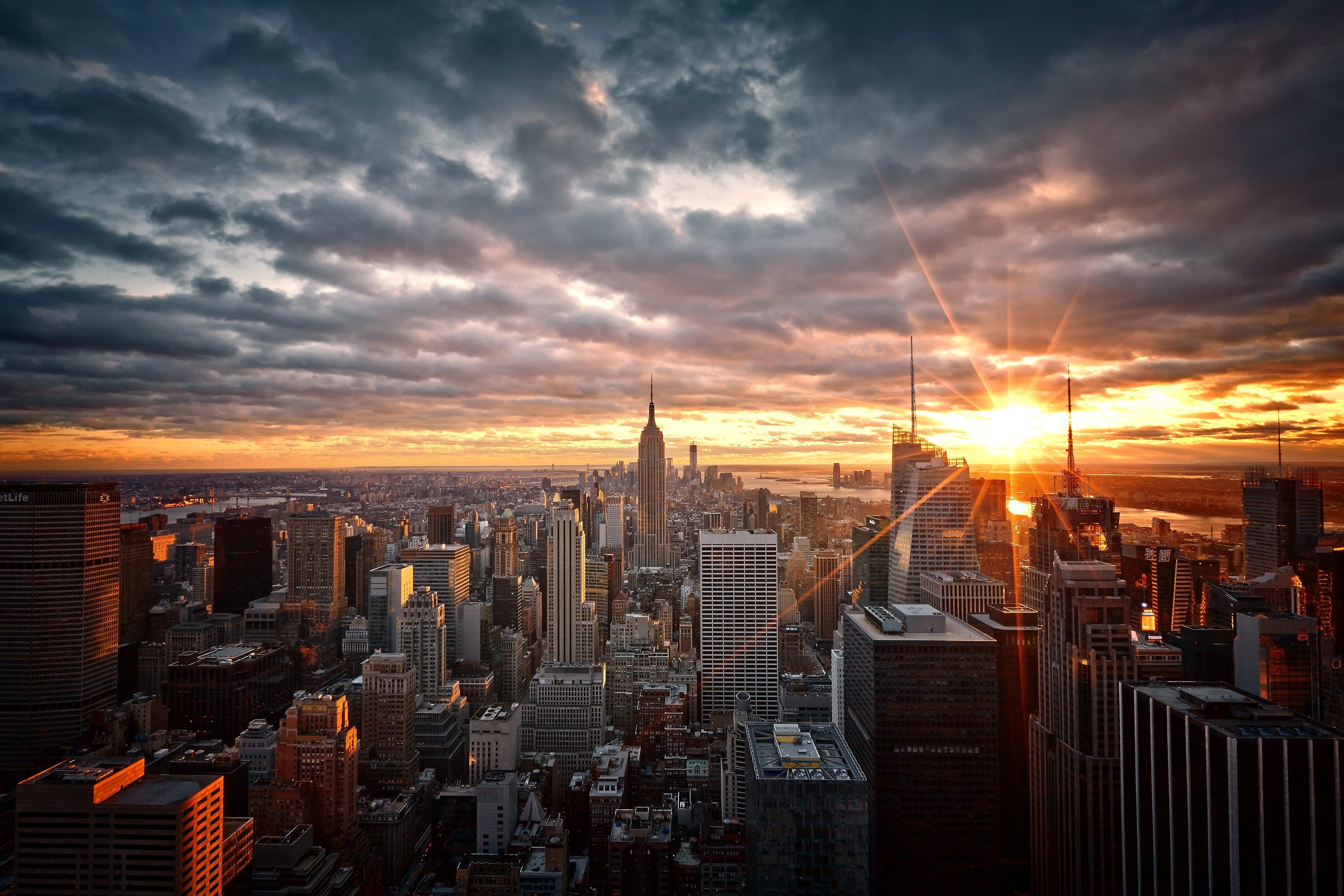 Sun, Urban, City, Manhattan Wallpaper