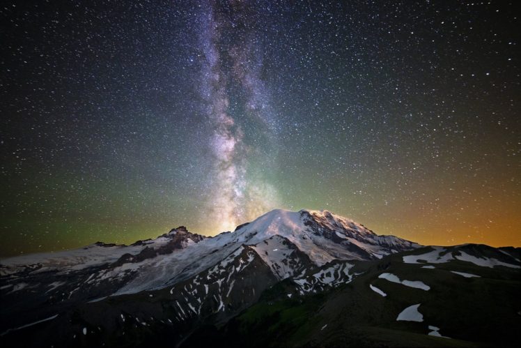 stars, Mountains, Snowy peak HD Wallpaper Desktop Background